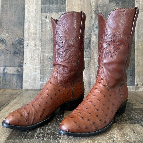 Lucchese Classics Handmade E176964 Ostrich Inlay Cowboy Boots Mens 10.5 EE - Picture 1 of 12
